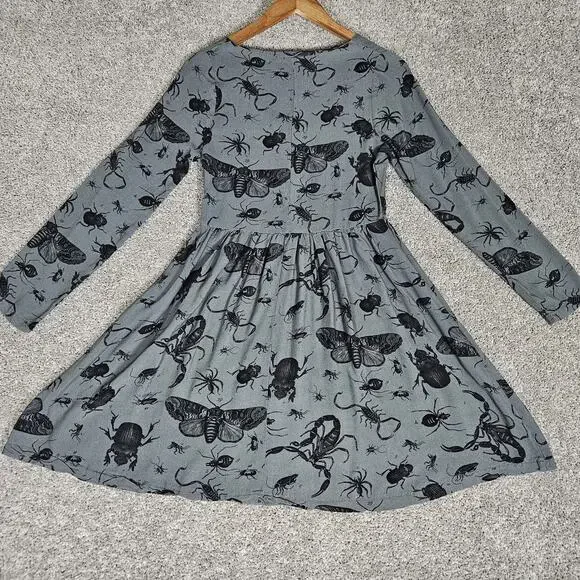 Disturbia Dress Womens 2 Gray Parasite Smock Mini Insects AOP Goth Feminine - Picture 2 of 16